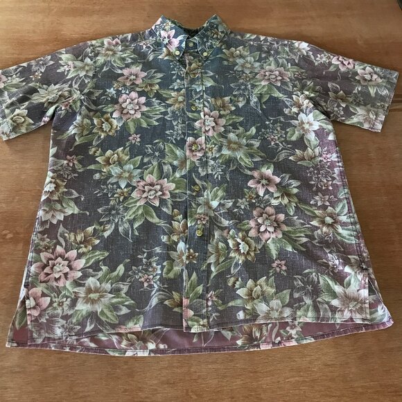 Vintage Reyn Spooner Hawaiian Shirt Men M Green Floral Button Down Pocket 17727 - Picture 1 of 14